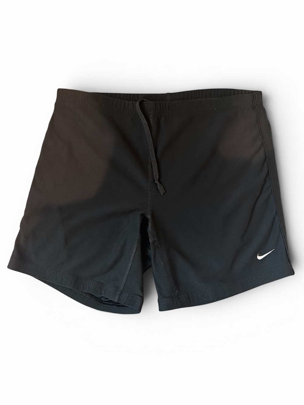 NIKE Dri-Fit Black Performance Shorts with White Swoosh and Back Pocket M